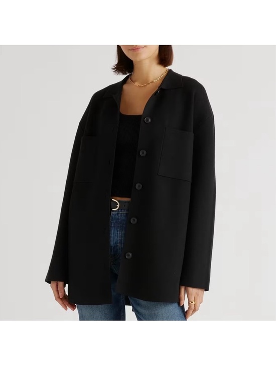 Quince Jackets & Blazers - Quince black Eco-Knit Milano Stitch Oversized Shirt Jacket button down pockets